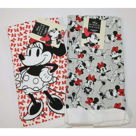 Disney Minnie Mouse Tea Towels Character 2 Sets of 2 NEW 26" x 16" Cotton - Picture 5 of 5
